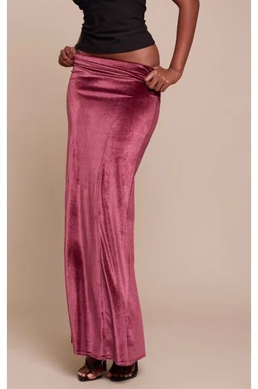 Plum Velvet Seam Detail Maxi Skirt