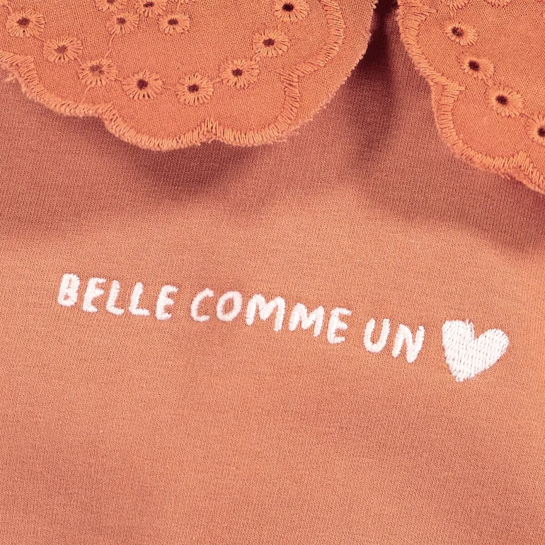 Cotton Embroidered Slogan Sweatshirt with Peter Pan Collar - 3