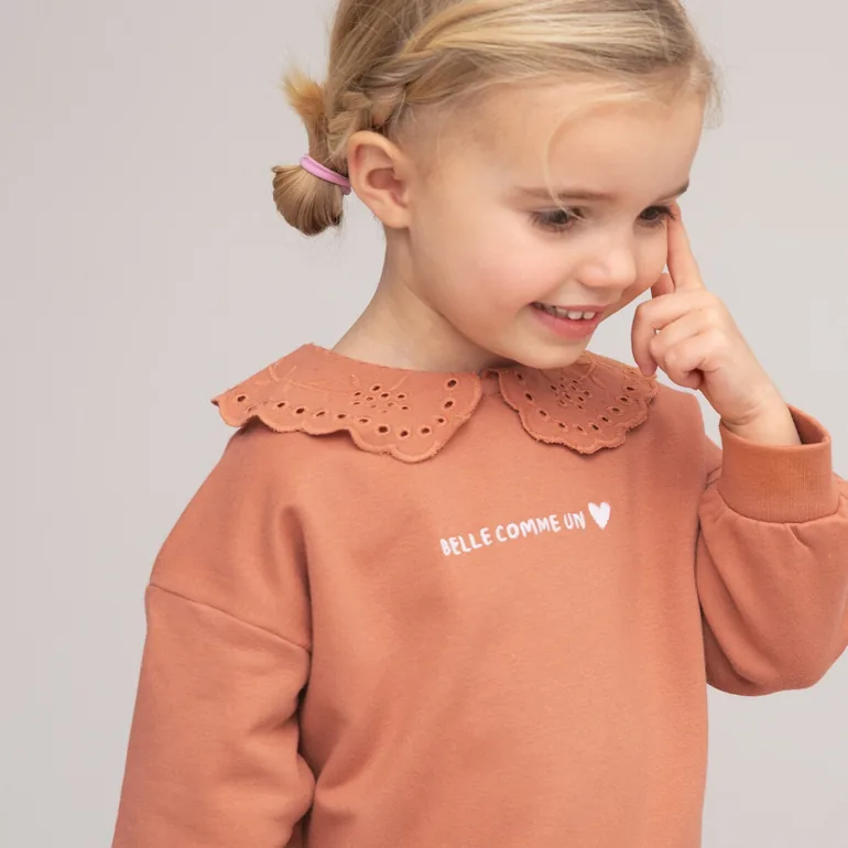 Cotton Embroidered Slogan Sweatshirt with Peter Pan Collar - 4