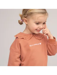 Cotton Embroidered Slogan Sweatshirt with Peter Pan Collar - 4