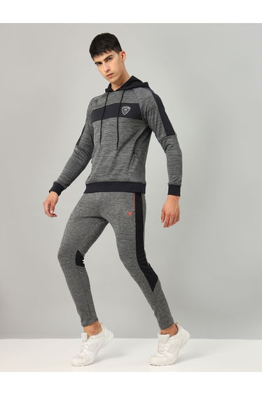 Contrast Panel Melange Fleece Hoodie