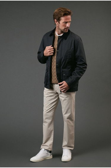 Navy Coated Cord Collar Walking Jacket