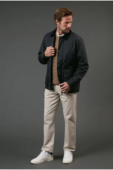 Navy Coated Cord Collar Walking Jacket