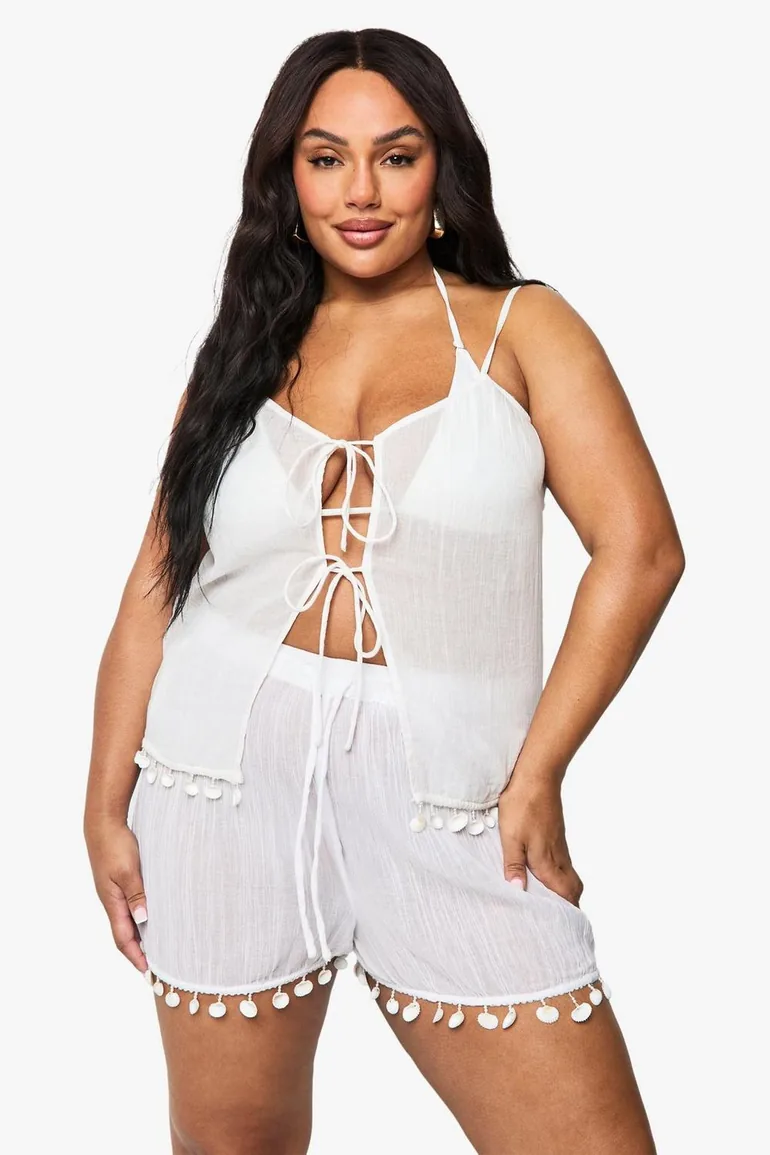 Plus Shell Embellished Beach Shorts