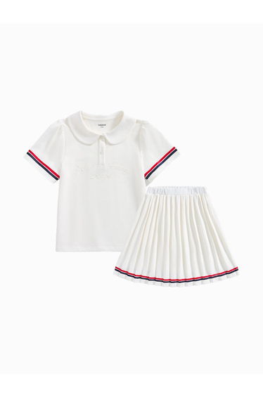 Girls' Two-Piece Set - Polo T-Shirt And Pleated Skirt