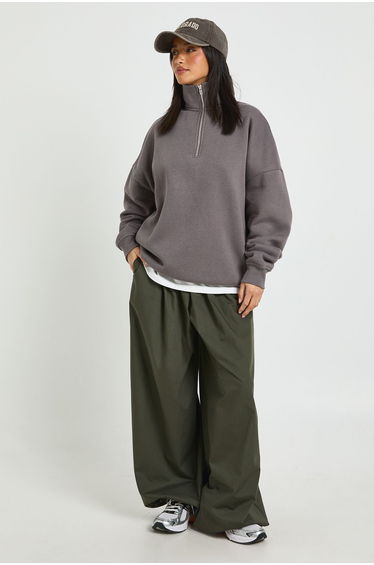 Petite Oversized Half Zip Sweatshirt - charcoal