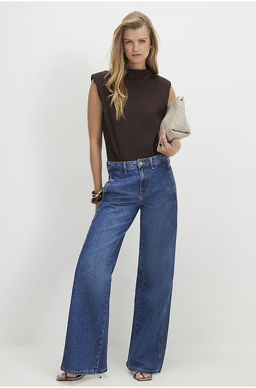 Blue Tailored Wide Leg Jeans