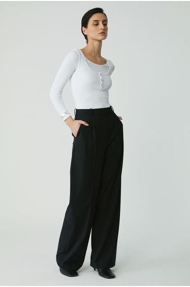 Modest Litzy Women's Slim Fit Narrow Mold Button Detail Thick Strap Hollow Collar White
