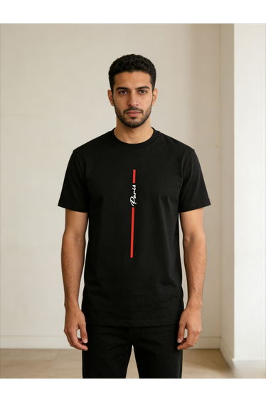Men Black Text Print Short Sleeve T-Shirt