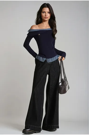 Deusdedit One Shoulder Grid Top In Deep Blue