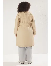 Beige Long Oversize Plus Size Trench Coat - 4