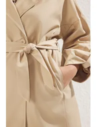 Beige Long Oversize Plus Size Trench Coat - 3