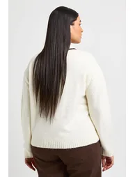 Plus Contrast Collar Chunky Knitted Jumper - cream - 1