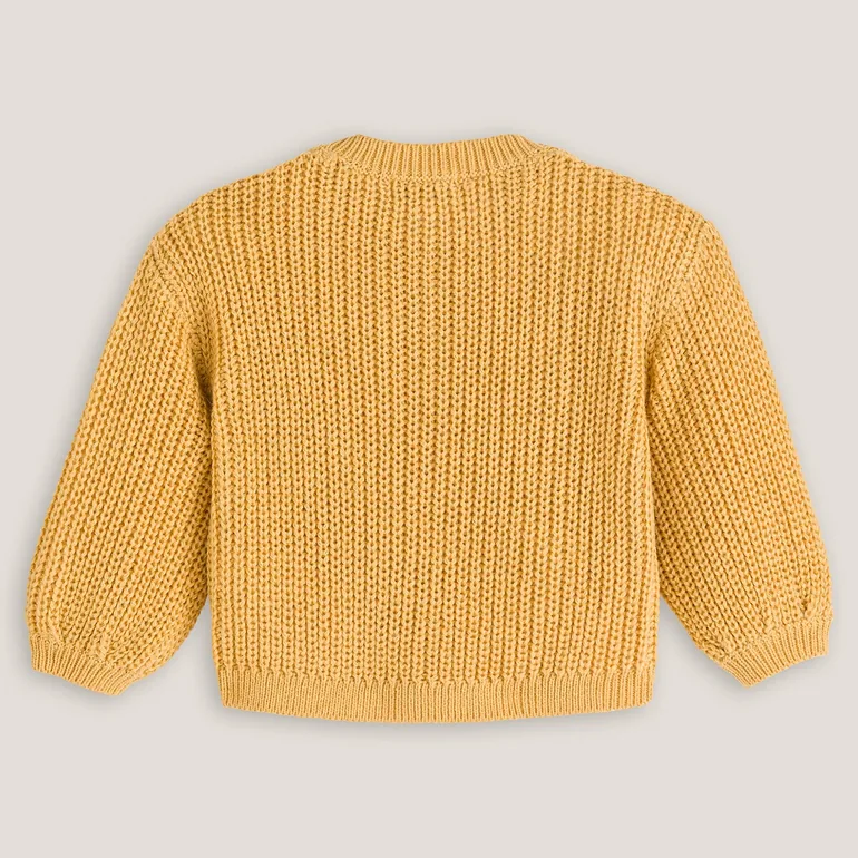 Chunky Knit Buttoned Cardigan with Crew Neck - 2