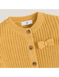 Chunky Knit Buttoned Cardigan with Crew Neck - 3