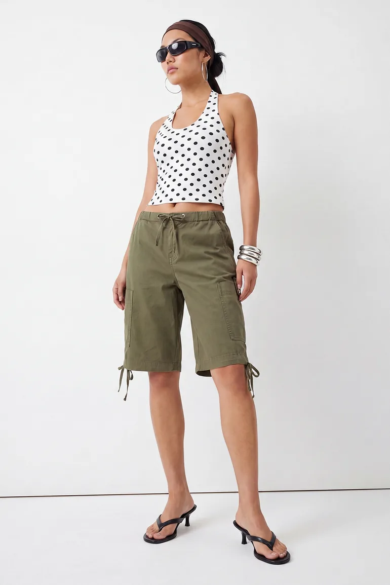 Ecru Polka Dot Fitted Halter Neck Sleeveless Short Stretchy Knitted Blouse - 6