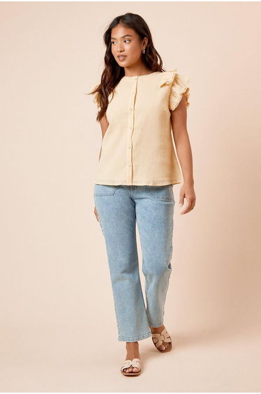 Petite Lace Trim Button Up Top