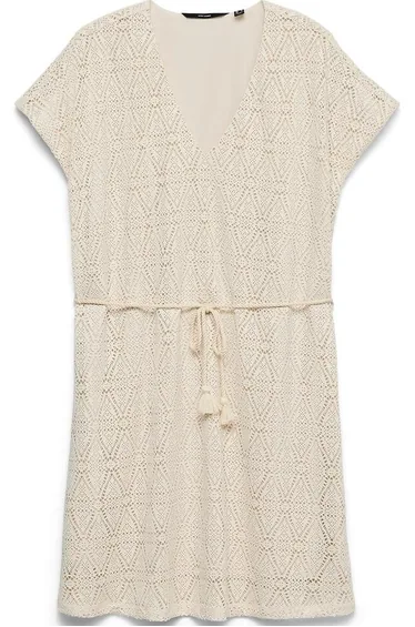 Embroidered Mini Dress with V-Neck and Belt