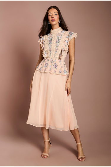 Embellished Frill Detail Midi Dress