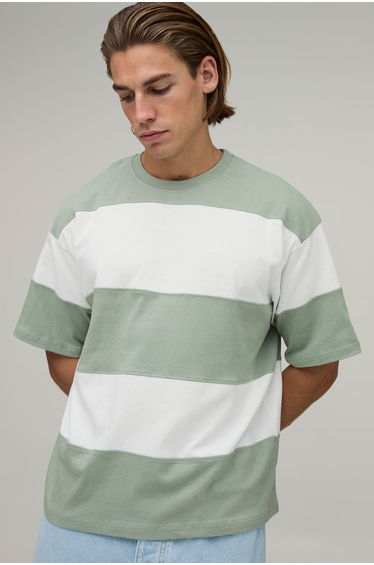Oversized Colour Block Stripe T-Shirt - sage