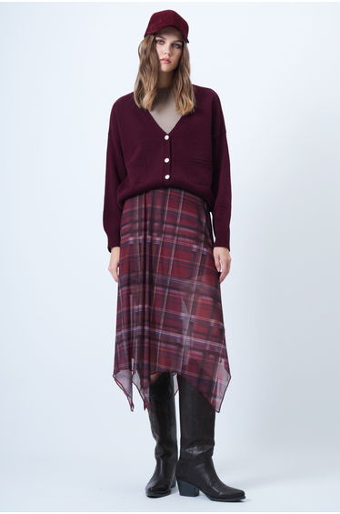 Women's Burgundy V-Neck Double Pocket Knitwear Cardigan