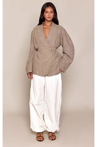 Stripe Linen Tie Back Blazer