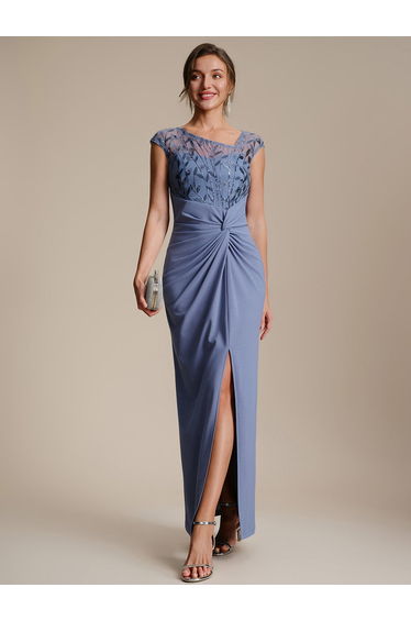Knotted Crepe Cap Sleeve Wedding Guest Dress