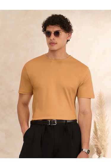 Men Tan Supima Cotton Round Neck T-Shirt
