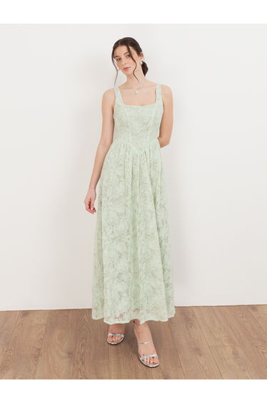Maya Mint Embossed Floral Lace Drop Waist Midaxi Dress