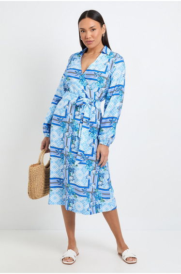 Tile Print Wrap Midi Dress