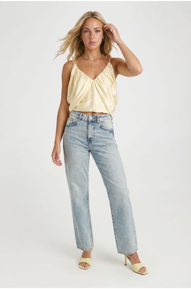 Satin Puffball Cami Blouse - lemon