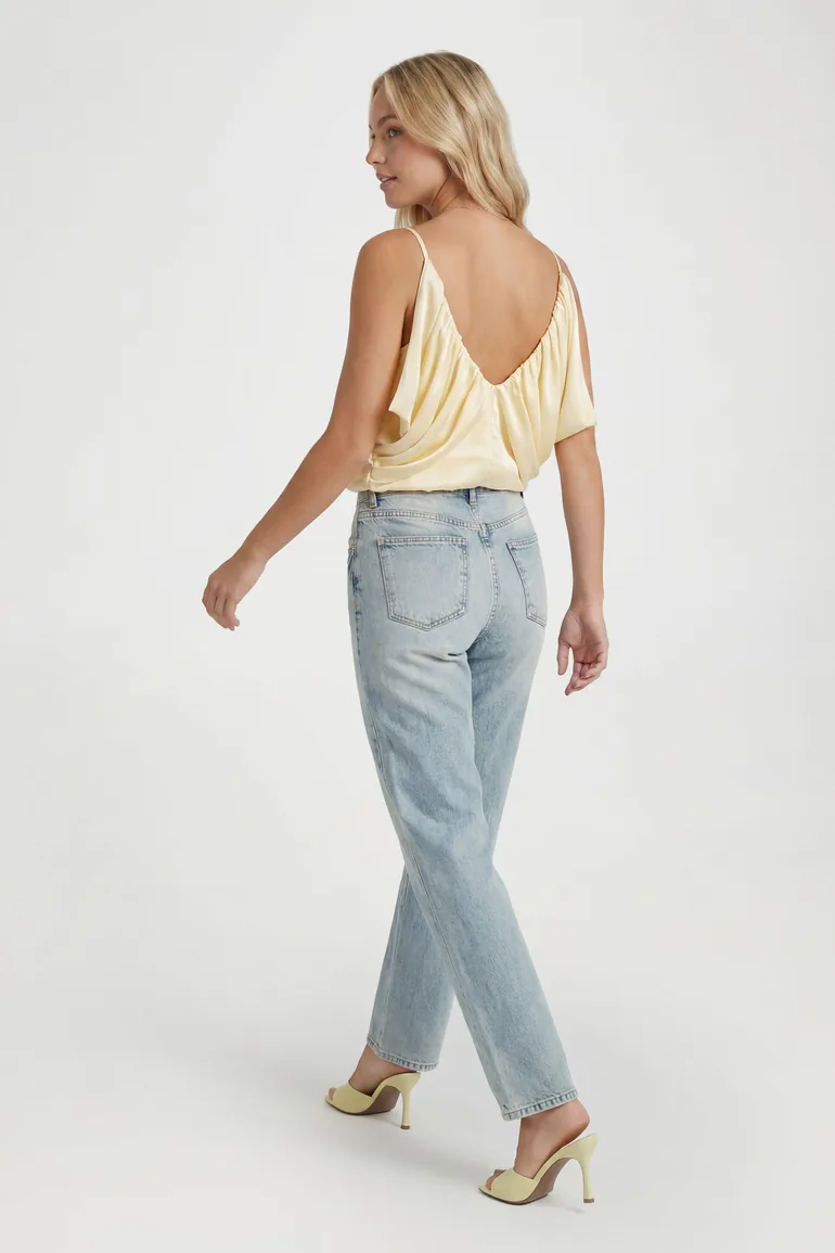 Satin Puffball Cami Blouse - lemon - 3