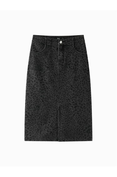 Women's Midi Denim Skirt with Utility Pockets