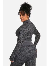 Plus Leopard Print Seamless Zip Through Jacket - grey - 2