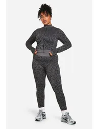 Plus Leopard Print Seamless Zip Through Jacket - grey