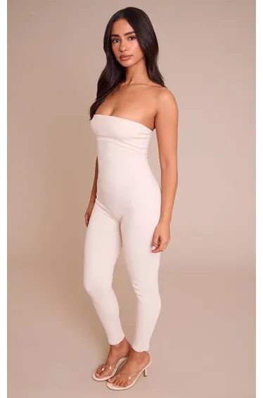 Petite Cream Contour Jersey Fitted Bandeau Jumpsuit