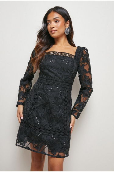 Petite Lace Trim Detail Mini Dress