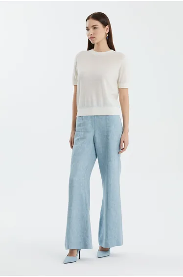 White Wool-Blend Crewneck Knit