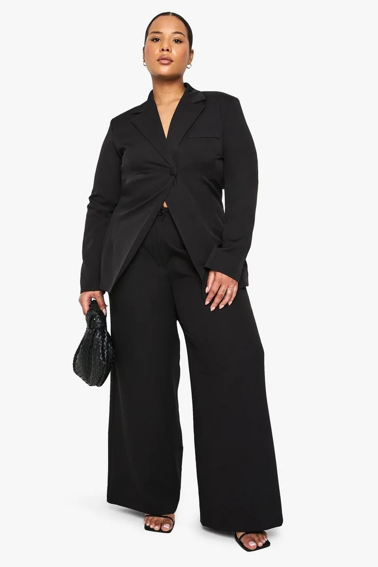 Plus Woven Tailored Straight Leg Trouser - black - 2