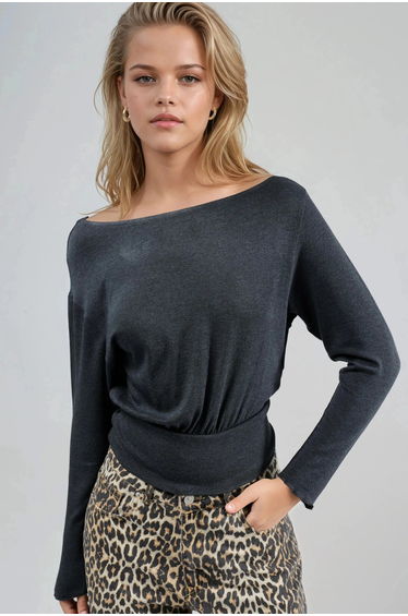 BUSEM Boat Neck Long Sleeve Elastic Top