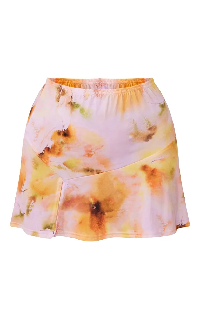 Pink Floral Print Slinky Split Hem Micro Mini Skirt - 5