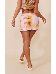 Pink Floral Print Slinky Split Hem Micro Mini Skirt - 2