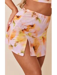 Pink Floral Print Slinky Split Hem Micro Mini Skirt - 4