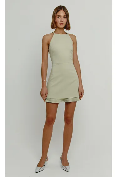 فستان قصير بطيات لون أخضر 