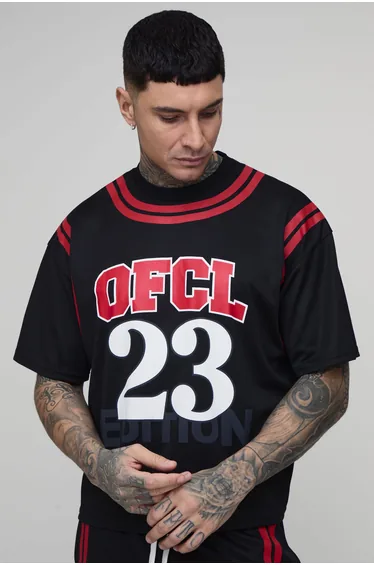 Tall Oversized Boxy Mesh OFCL 23 Printed T-shirt - black