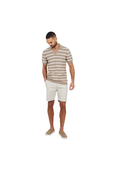 Brave Soul Mens Open Collar Short-Sleeved Polo Shirt - Stone/Off White