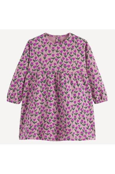 Long Sleeve Floral Print Fleece Dress