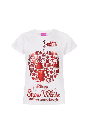 Snow White And The Seven Dwarfs Girls Foil Short-Sleeved T-Shirt - White/Red