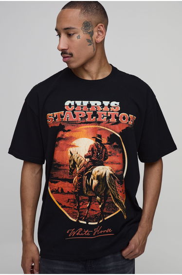 Oversized Chris Stapleton License Print T-shirt - black