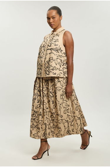 Plus Size Linen Matte Sequin Midi Skirt